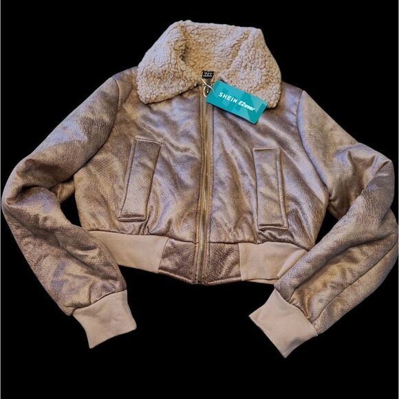 Shein  sz 4 faux suade cropped jacket with faux sterling liner - Picture 1 of 10